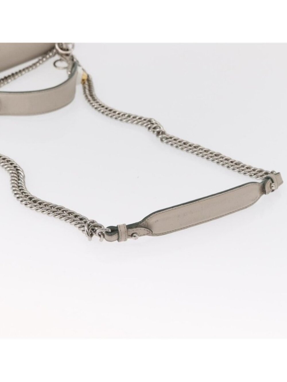 Authentic FENDI Chain Canai Shoulder Bag Leather 2way Gray Silver - Picture 14 of 16